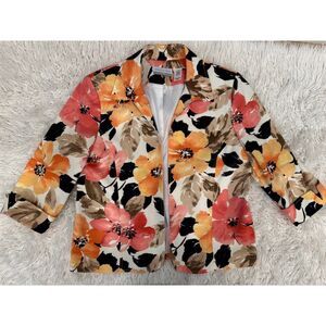 Alfred Dunner Women's Floral Blazer Jacket Size 14 Petites Multicolor Spring 14P